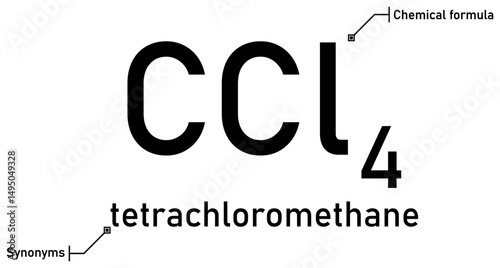 Tetrachloromethane chemical formula and synonyms with callout titles