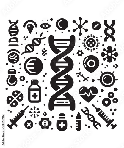 Dna Flat genetic icon vector flat black trendy style vector on white background.