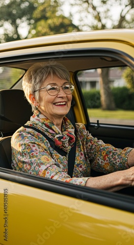 old woman driving a car