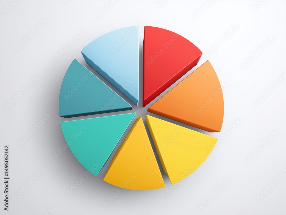 Fototapeta premium Flat vector pie chart with one segment highlighted, focus analysis concept, white background