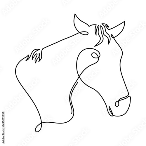 Horse 2026 year one line art, hand drawn continuous contour. Holiday equine concept, festive New year chinese astrological horoscope, odd-toed ungulate maned hoss outline. Editable stroke. Isolated. 