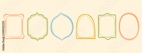 Wavy stamp frame set, vector hand drawn curved borders, abstract wiggle empty wavy curly monograms cadres kit. Minimalist squiggle scribble swirl design elements. Isolated. Vector illustration.