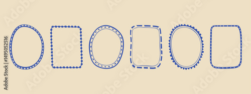Wavy stamp frame set, vector hand drawn curved borders, abstract wiggle empty wavy curly monograms cadres kit. Minimalist squiggle scribble swirl design elements. Isolated. Vector illustration.