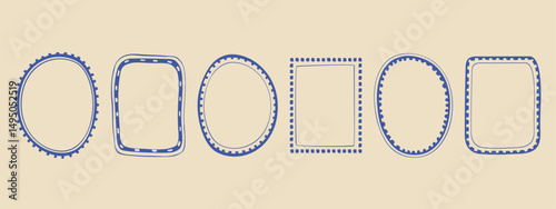 Wavy stamp frame set, vector hand drawn curved borders, abstract wiggle empty wavy curly monograms cadres kit. Minimalist squiggle scribble swirl design elements. Isolated. Vector illustration.