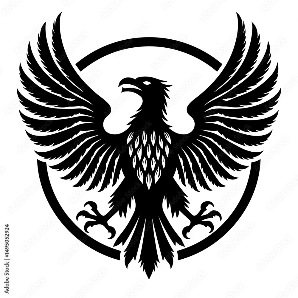 Obraz premium eagle tattoo design, bird, eagle, vector, wing, animal, tattoo, illustration, silhouette, flying, feather, phoenix, wings, black, design, symbol, falcon, fly, hawk, wild, nature, tribal, animals, sign