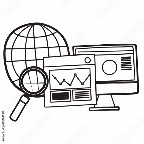 Real estate and home security business vector illustration with computer, camera, and car icons for online shopping and internet technology design