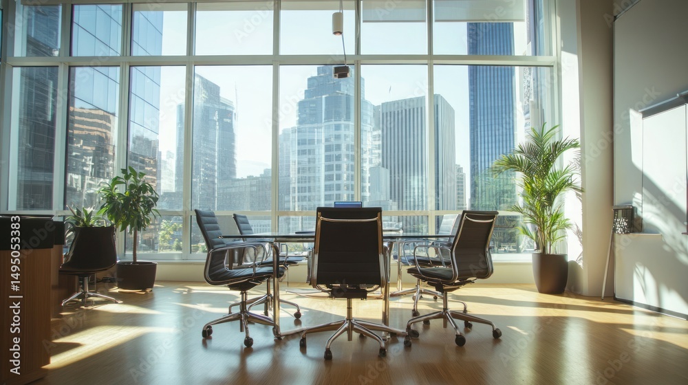 Fototapeta premium Modern conference room with city view