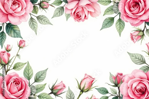 Delicate watercolor roses & leaves, repeating pattern, wallpaper, red