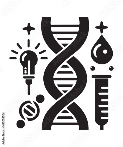 Dna Flat genetic icon vector flat black trendy style vector on white background.