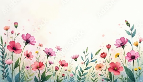 Delicate watercolor wildflowers, soft pastel tones, scattered evenly , repeat pattern, gentle