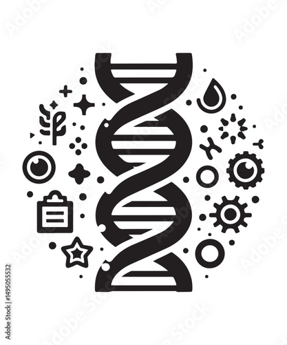 Dna Flat genetic icon vector flat black trendy style vector on white background.