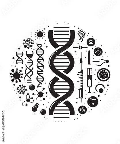 Dna Flat genetic icon vector flat black trendy style vector on white background.