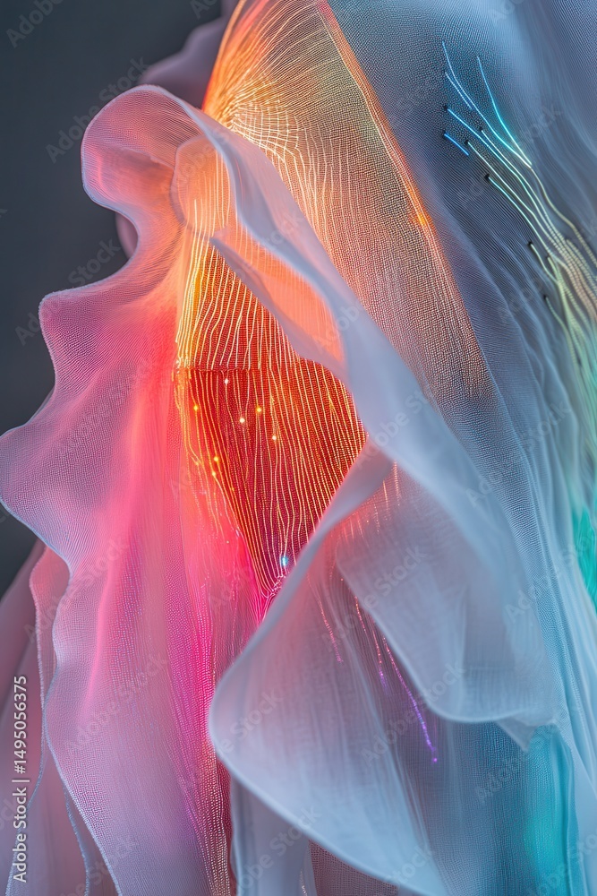 Fototapeta premium Ethereal glow of multicolored light textile art installation