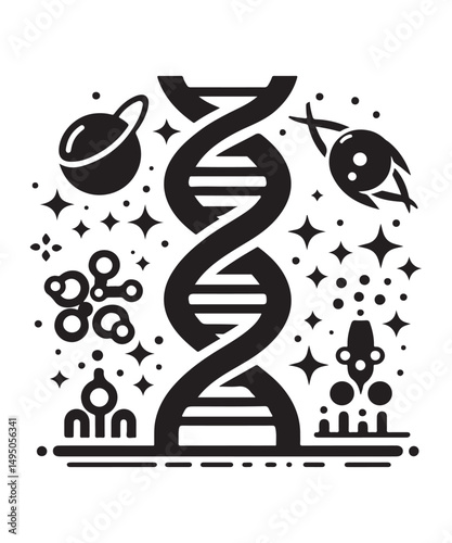 Dna Flat genetic icon vector flat black trendy style vector on white background.