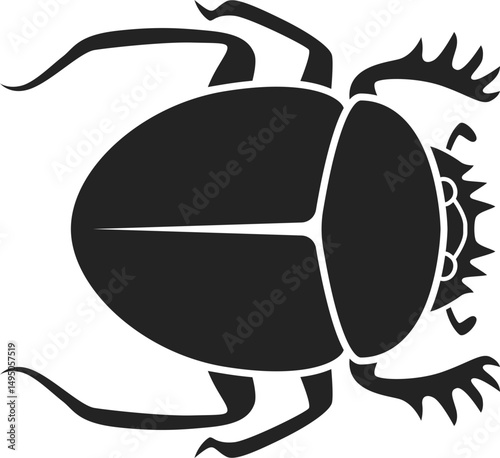 A stylized black silhouette of a beetle on a white backdrop. Symbol of transformation, resilience, or ancient symbolism. Ideal for design, mythology, or educational content.