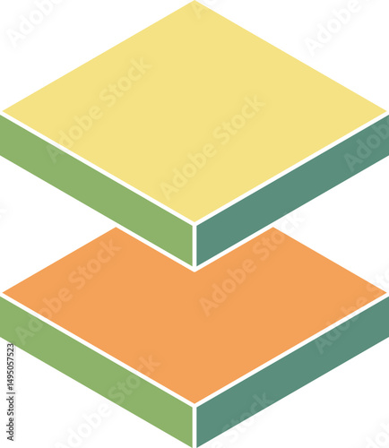 Abstract geometric design featuring two stacked isometric squares in muted pastel tones.  Represents balance, layering, or data visualization.