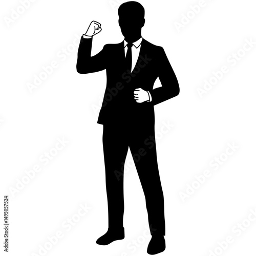 ガッツポーズをするスーツを着た男性のシルエット