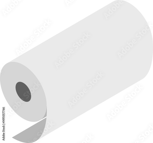 A minimalist isometric illustration of a roll of paper against a vibrant blue backdrop.  Perfect for concepts of new beginnings, potential, or continuous processes.