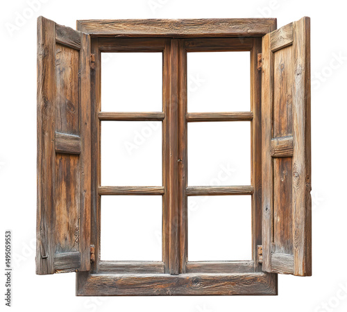 wooden window on a White background on transparent background
