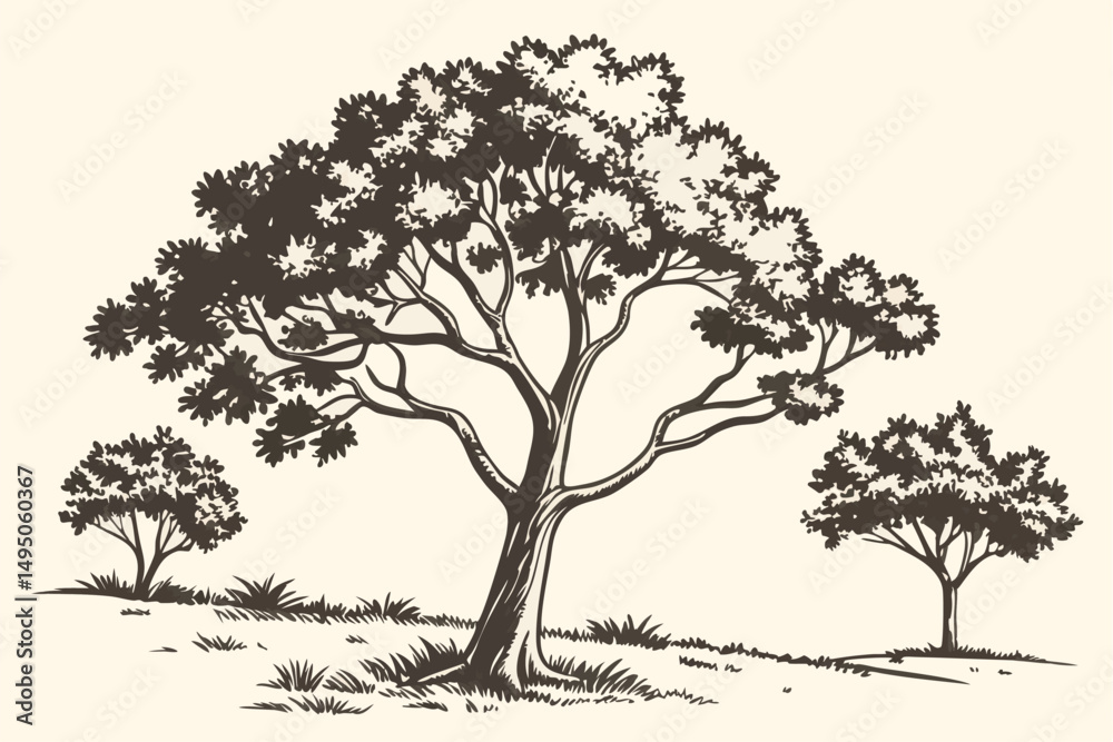 Obraz premium Set Trees. Hand drawn vector illustration 