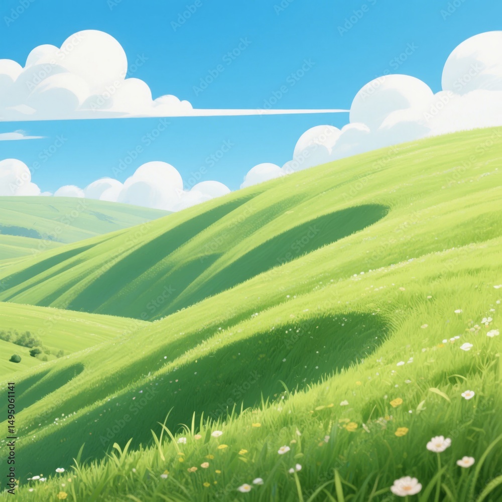 Obraz premium Rolling Green Hills with a Clear Blue Sky