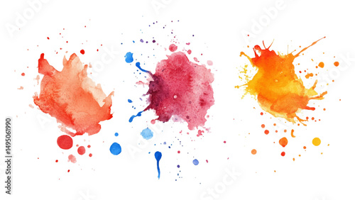 Three watercolor stock brush on white background. Set of watercolor circles multicolored, Colors watercolor paint stains vector backgrounds.