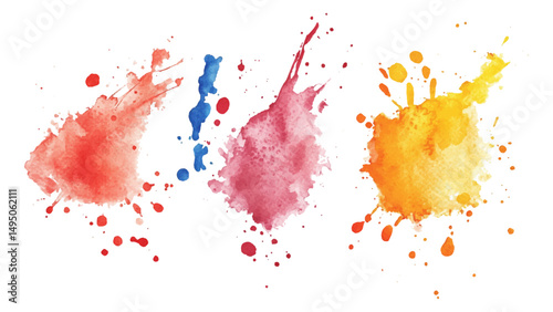 Three watercolor stock brush on white background. Set of watercolor circles multicolored, Colors watercolor paint stains vector backgrounds.