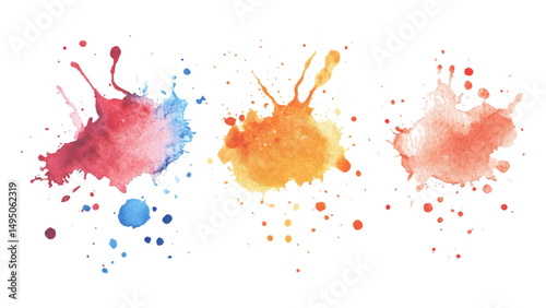 Three watercolor stock brush on white background. Set of watercolor circles multicolored, Colors watercolor paint stains vector backgrounds.