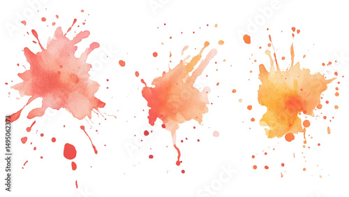 Three watercolor stock brush on white background. Set of watercolor circles multicolored, Colors watercolor paint stains vector backgrounds.