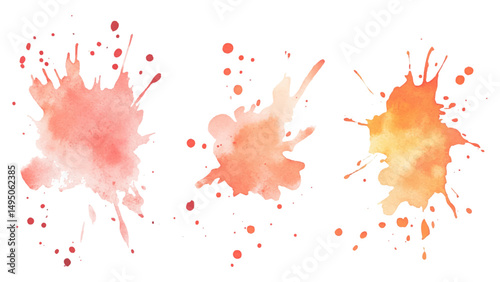 Three watercolor stock brush on white background. Set of watercolor circles multicolored, Colors watercolor paint stains vector backgrounds.