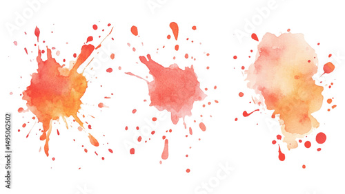 Three watercolor stock brush on white background. Set of watercolor circles multicolored, Colors watercolor paint stains vector backgrounds.