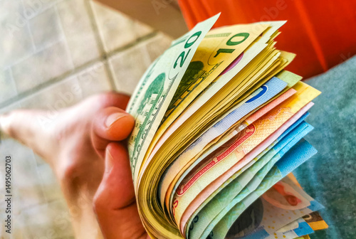 Quadro su tela A lot of Mexican pesos and american usd dollar Mexico.