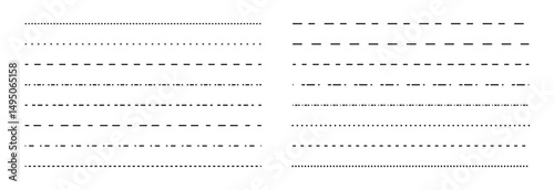 Set of dashed, dotted lines. Different lines for notebook pages, divider border