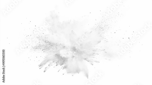White powder explosion, isolated on white background. Bright white paint color powder explosion. Abstract gray and white explosion powder background texture.