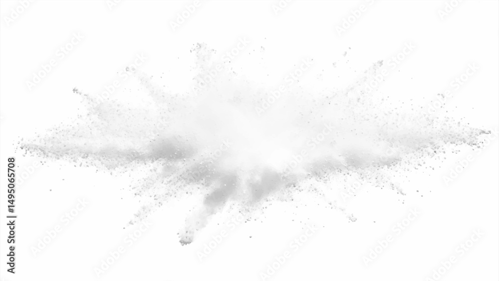 White powder explosion, isolated on white background. Bright white paint color powder explosion. Abstract gray and white explosion powder background texture.