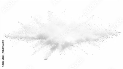 White powder explosion, isolated on white background. Bright white paint color powder explosion. Abstract gray and white explosion powder background texture.