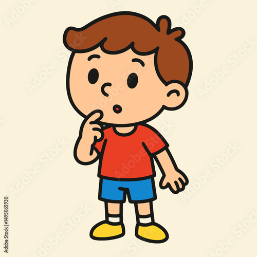 Curious Boy Cartoon Character Illustration Thinking, Wondering, Exploring