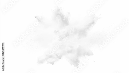 Bright white paint color powder explosion. Gray powder explosion with dark colors isolated white background.