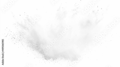Bright white paint color powder explosion. Gray powder explosion with dark colors isolated white background.