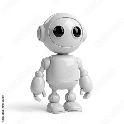 3d white people robot isolated on white, 3D illustration, cartoon