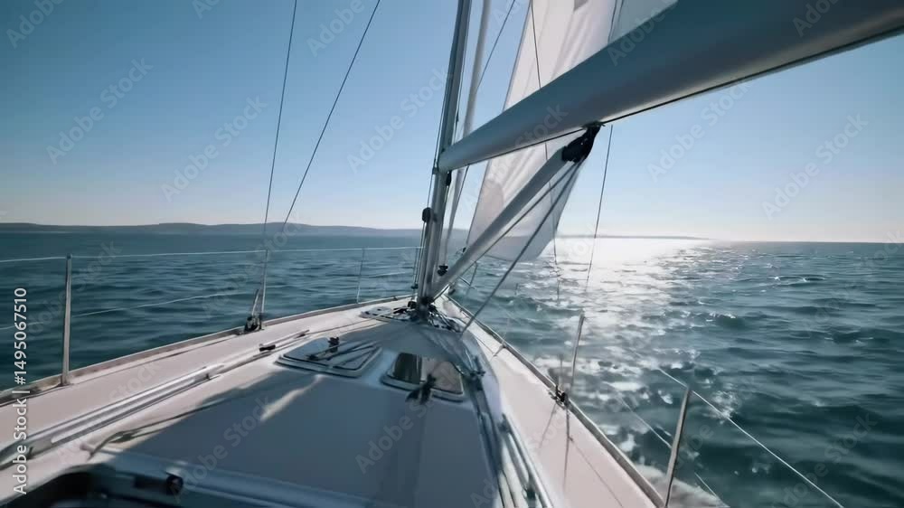 Sailing into the Horizon on a Clear Day in the Open Sea with Gentle Breezes and Sparkling Waters Sailing into the Horizon on a Clear Day in the Open Sea with Gentle Breezes and Sparkling Waters