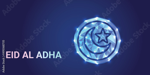 Eid al-Adha Mubarak Low Poly Art – Islamic Festival Greeting with Modern Geometric Design	