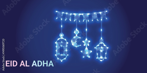 Eid al-Adha Mubarak Low Poly Art – Islamic Festival Greeting with Modern Geometric Design	
