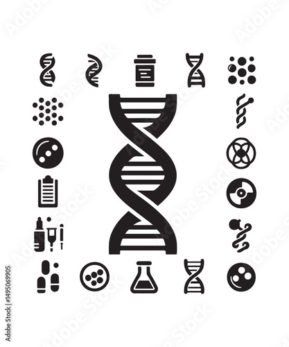 Dna Flat genetic icon vector flat black trendy style vector on white background.