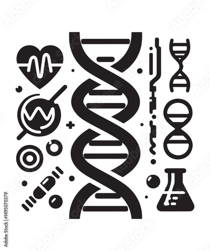 Dna Flat genetic icon vector flat black trendy style vector on white background.