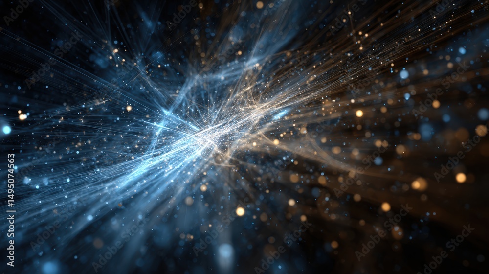 Naklejka premium Abstract blue and gold particle background. Perfect for technology, science, or fantasy designs. Ideal for websites, banners, and presentations.