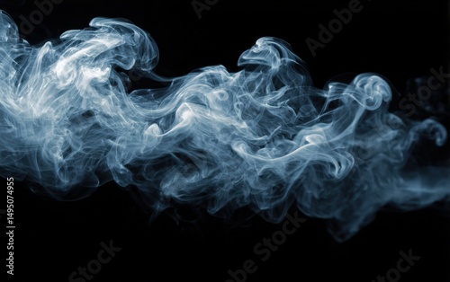 Abstract blue smoke swirls on black background. Ideal for design, website, and digital art projects. Perfect for adding a touch of mystery and elegance. photo