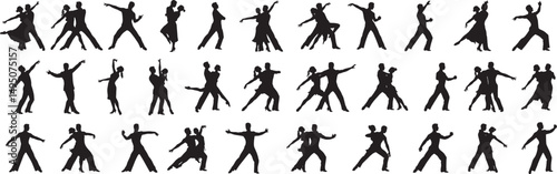 Dancing silhouettes vector art illustration of couples ballroom tango salsa and other dance styles vector set