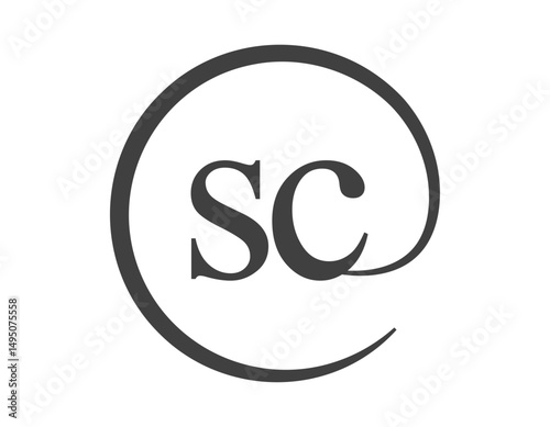 SC logo from two letter with circle shape email sign style. S and C round logotype of business company