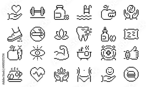Wellness Line Editable Icons set. Related icons: healthcare, medical, yoga, lifestyle, and more. Vector illustration 